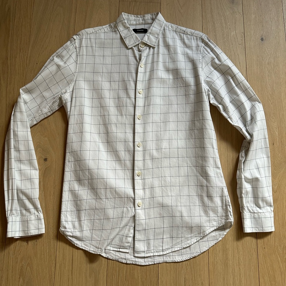 Theory Men's White Checkered Button Down Shirt